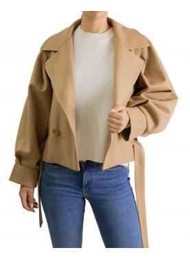 Cappottino corto con cinta e bottoni tinta unita Options